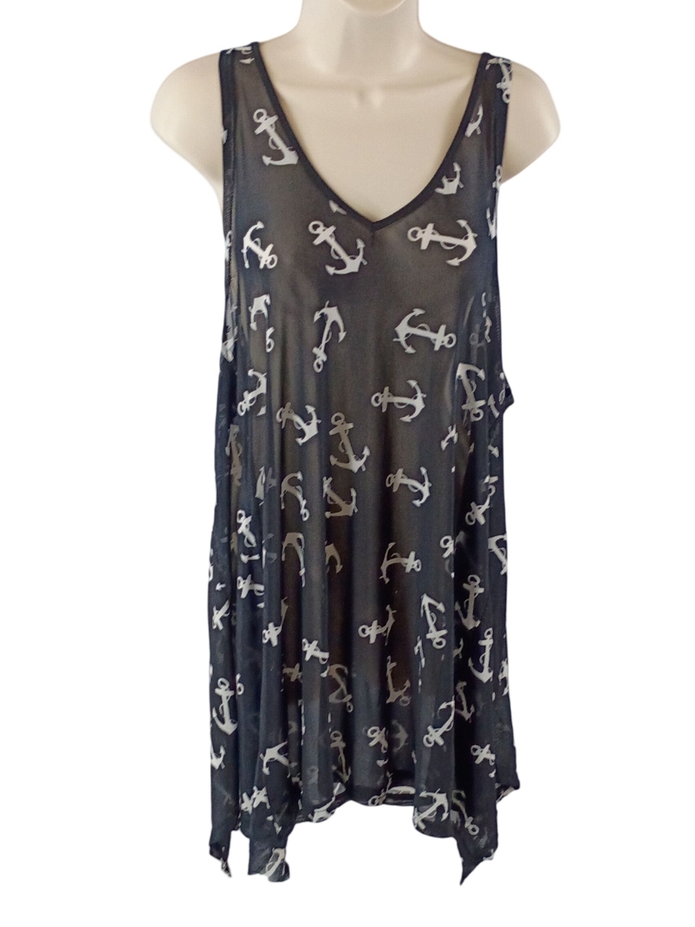India Boutique Black Sheer Anchor Print Swim Coverup